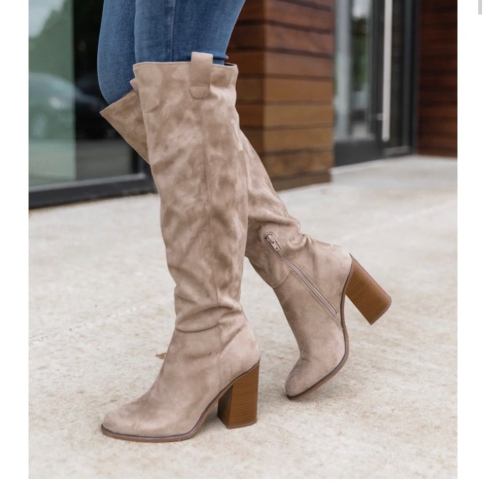 Mi iM Tall Suede Boots in Taupe, size 9, worn once